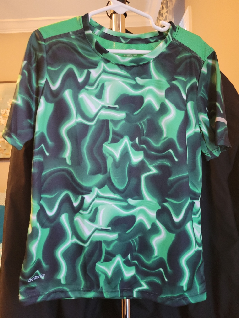 Athletic Works Green and Black Wave-Print Performance Tee